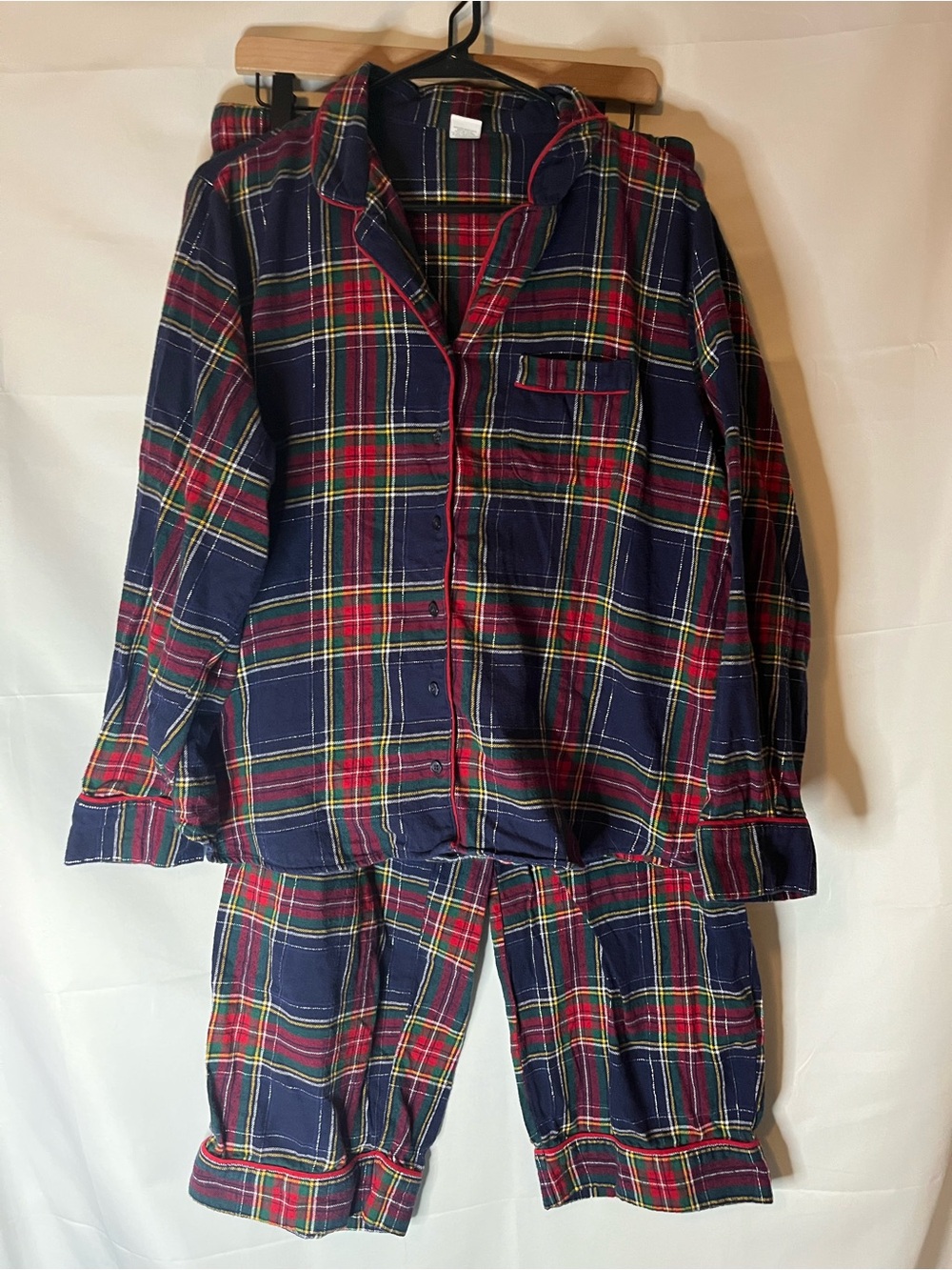 Liz Claiborne Navy, Red and Green Plaid Flannel Pajama Set